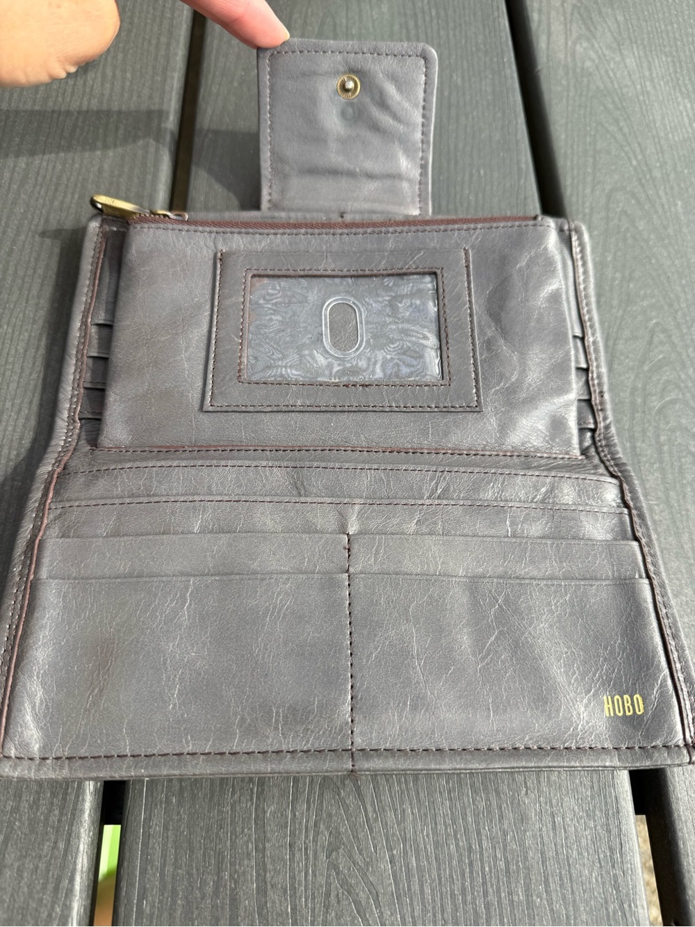 HOBO Grey Leather Snap Trifold Wallet - Picture 4 of 10
